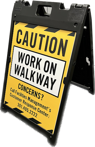 Wheels off Walkways caution sign board