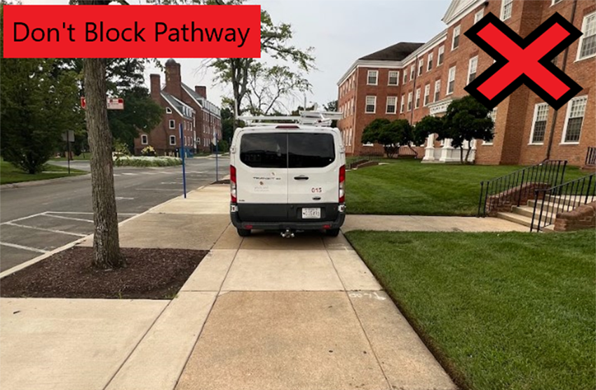 Poorly parked vehicle on pathway