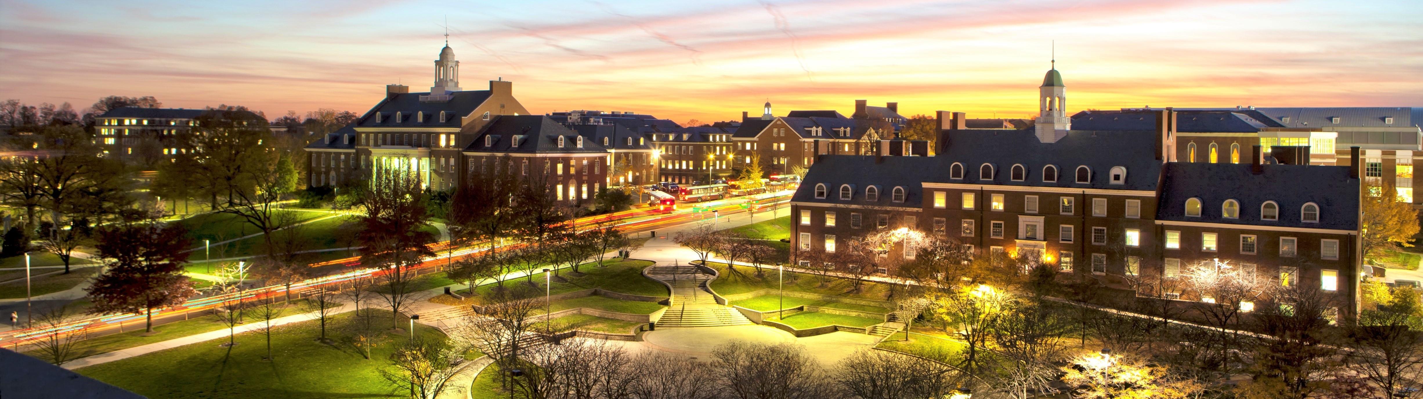 Photograph of UMD campus at dusk.