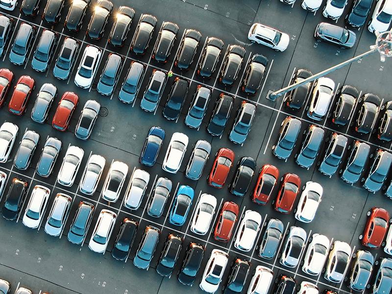 Aerial photo of cars in parking lot